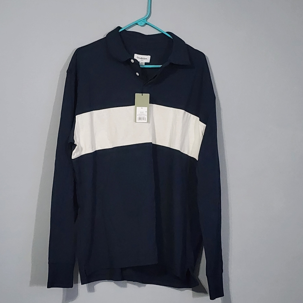 Navy and White Long Sleeve Polo Shirt